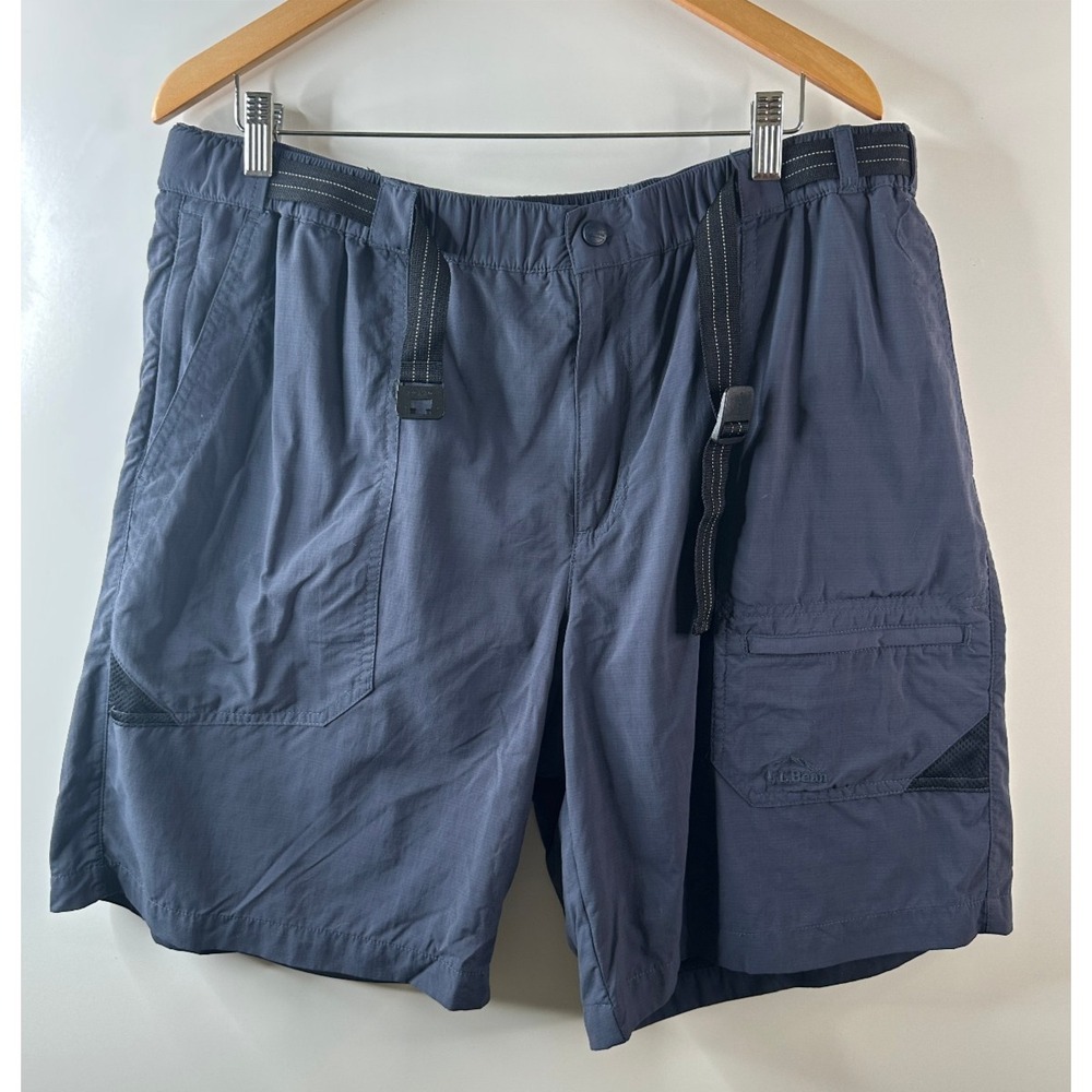 LL Bean Swift River Lined Shorts Mens XL Belted Nylon Blue 9" Cargo Outdoor Hike - Picture 2 of 16